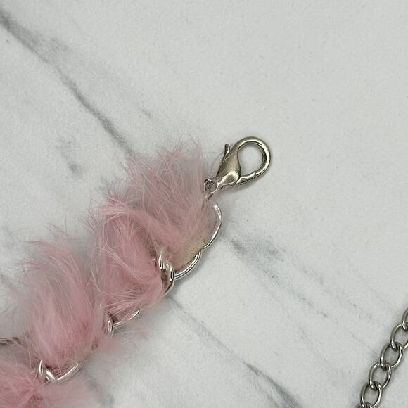 Beaded Fur Woven Silver Tone Chain Link Belt OS Y2K Festival - Picture 4 of 16